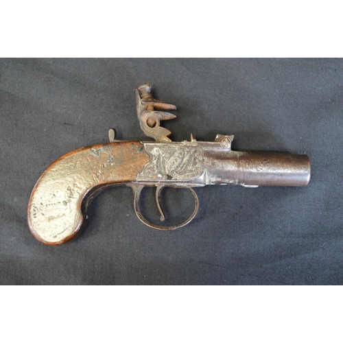 230 - H Nock flint box lock pistol - 15.5cm long