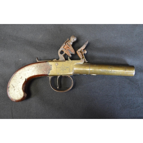231 - Jones brass flint box lock pistol - 19cm long
