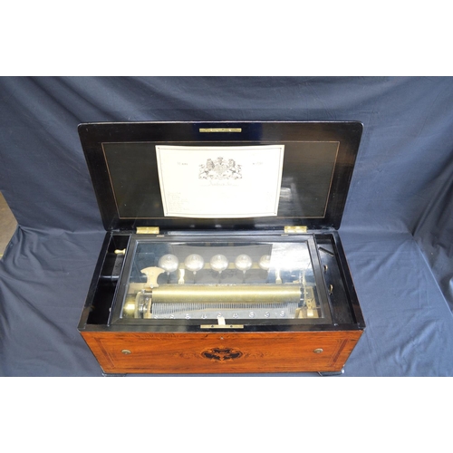 232 - 19th century cylinder music box with 38cm brass cylinder and two piece steel comb movement playing t... 