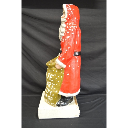 5 - Papier Mache Father Christmas charity donation box on wooden base - 84cm tall