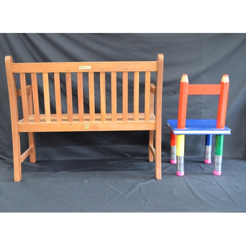 7 - Robert Dyas wooden child's garden bench - 72cm x 38cm x 60cm tall together with a child's chair form... 