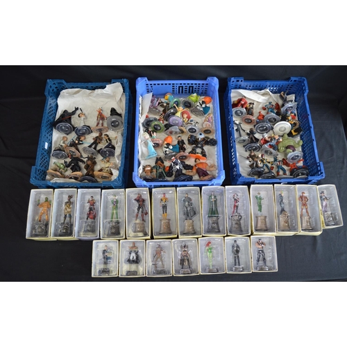 88 - Six boxes containing a quantity of Marvel, DC Comic and Disney figures together with some display st... 