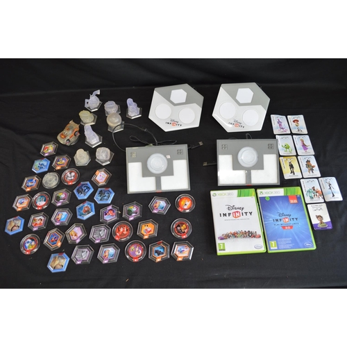 88 - Six boxes containing a quantity of Marvel, DC Comic and Disney figures together with some display st... 