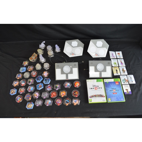 88 - Six boxes containing a quantity of Marvel, DC Comic and Disney figures together with some display st... 