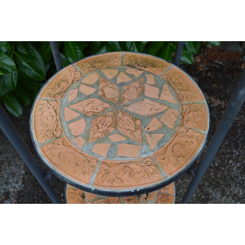 10 - Metal framed plant stand with four terracotta mosaic tiers - 29cm x 148cm tall