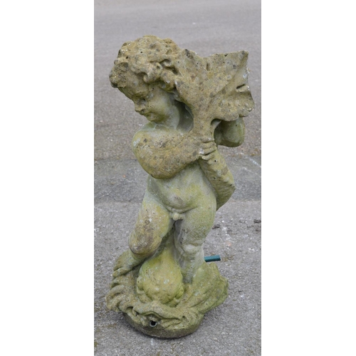 121 - Cherub water feature on fish formed base - 70cm tall