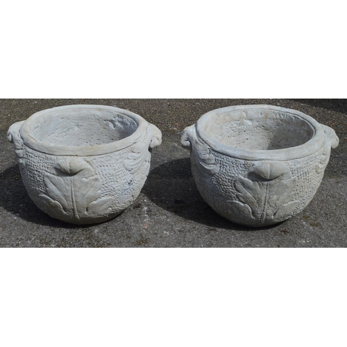 123 - Pair of circular planters with scroll handles - 49cm x 30cm tall