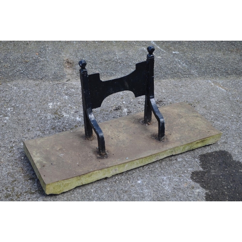 124 - Painted boot scraper mounted on stone base - 59cm wide