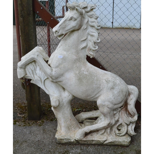 127 - Large painted statue of a rearing horse - 125cm wide x 143cm tall