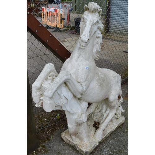 127 - Large painted statue of a rearing horse - 125cm wide x 143cm tall