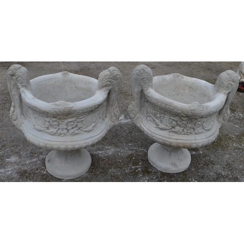 129 - Pair of two handled garden urns - 48cm dia x 53cm tall