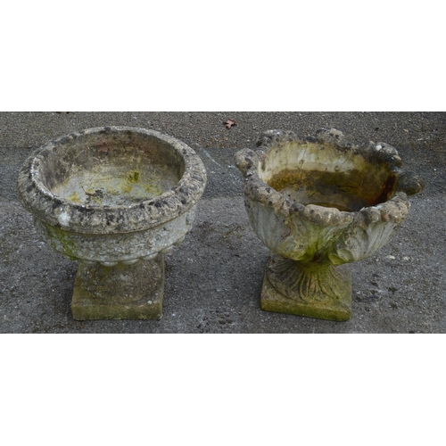 136 - Two circular garden urns - 48cm wide x 46cm tall