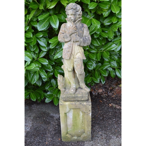 5 - 20th century statue of Winter Seasons Boy on square plinth base - 119cm tall