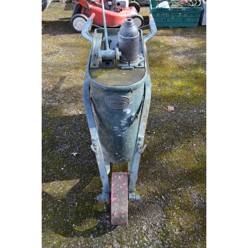 65 - Galvanised and iron painted W Weeks & Sons Ltd barrow water pump - 153cm long x 85cm tall