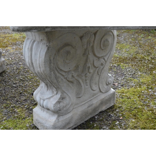 97 - Curved garden bench seat standing on classical design supports - 103cm wide x 42cm tall