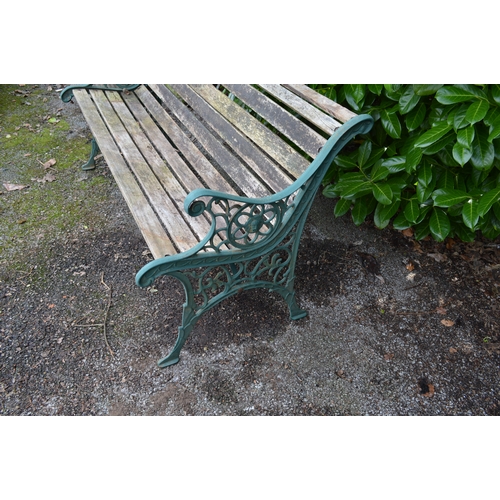 18 - Wooden slatted garden bench with iron ends