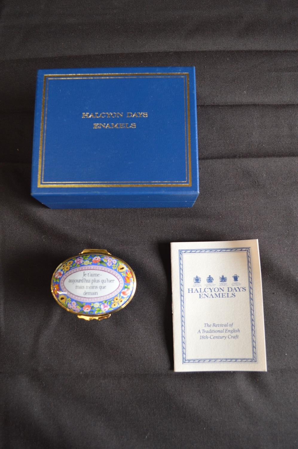 Halcyon Days enamel oval trinket box in original box together with a ...