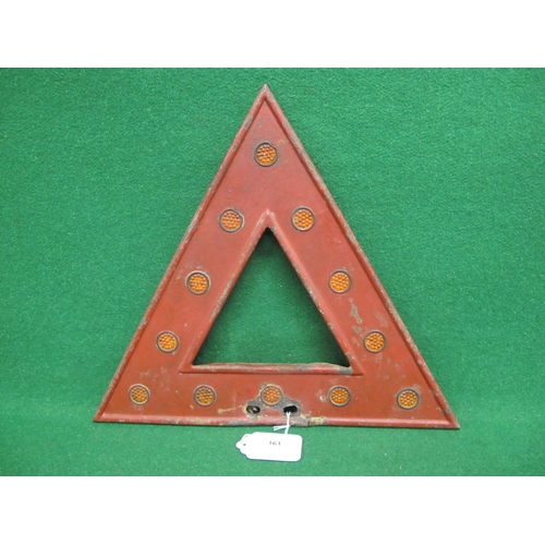 161 - Vintage steel triangular road sign top section in red having all twelve reflectors - 18