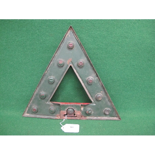 161 - Vintage steel triangular road sign top section in red having all twelve reflectors - 18