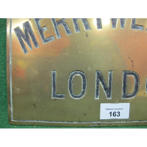 163 - Heavy brass plaque with blackened recessed letters for Merryweather London - 11.5