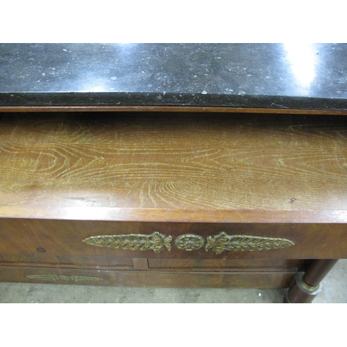 Continental walnut sideboard with ormolu mounts having marble top over