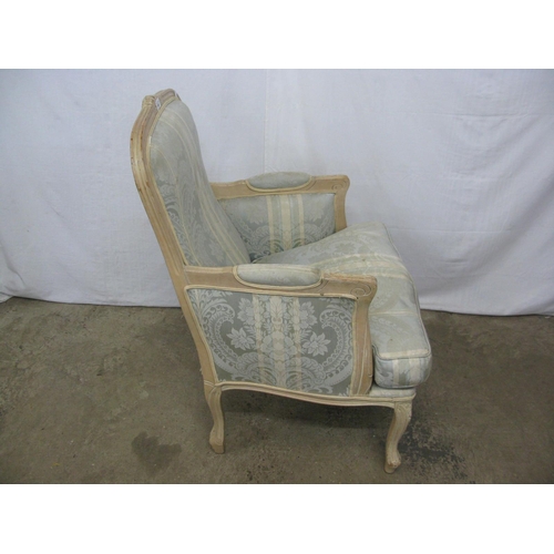 French style arm chair with painted wood frame with padded back, arms