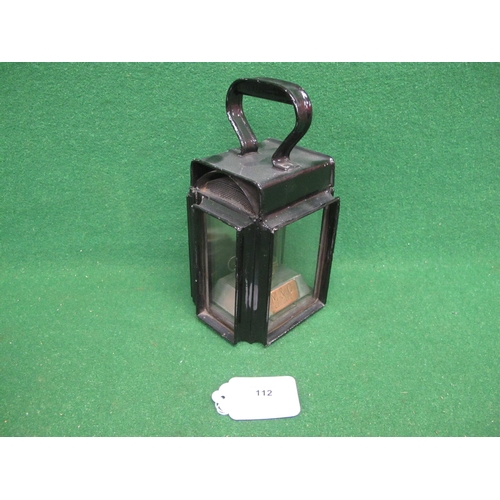 112 - Possibly Maryport & Carlisle Railway general purpose square lamp with top handle, three clear bevell... 