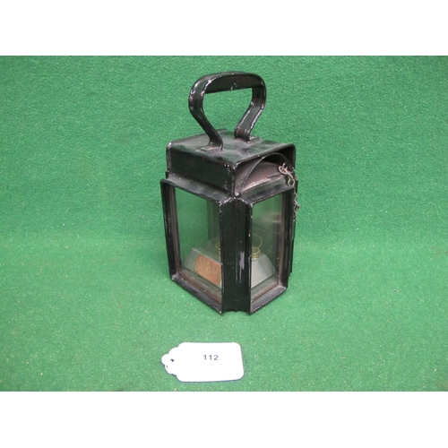 112 - Possibly Maryport & Carlisle Railway general purpose square lamp with top handle, three clear bevell... 