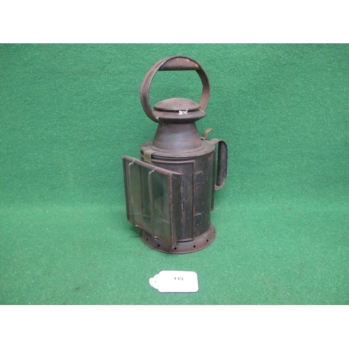 113 - Possibly a London & North Western Railway guards hand lamp with red and green additional aspects, ci... 