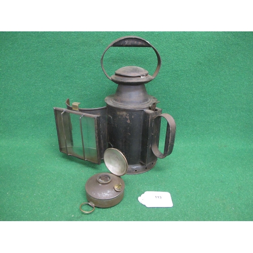 113 - Possibly a London & North Western Railway guards hand lamp with red and green additional aspects, ci... 