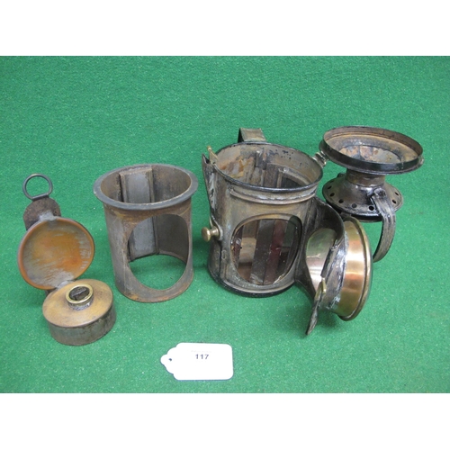 117 - Possibly Manchester, Sheffield & Lincolnshire Railway hand lamp with red and green aspect glasses op... 