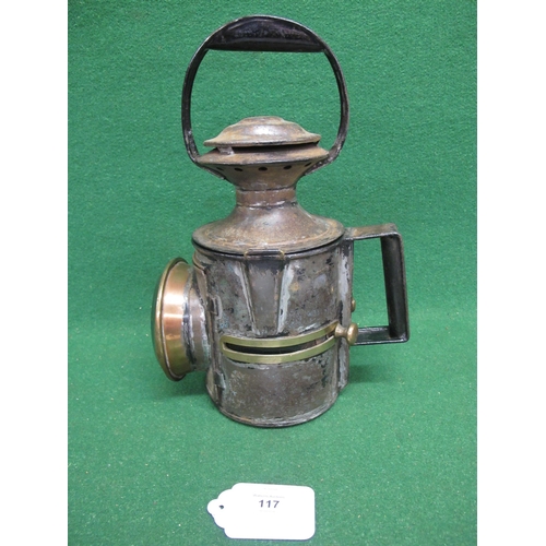 117 - Possibly Manchester, Sheffield & Lincolnshire Railway hand lamp with red and green aspect glasses op... 