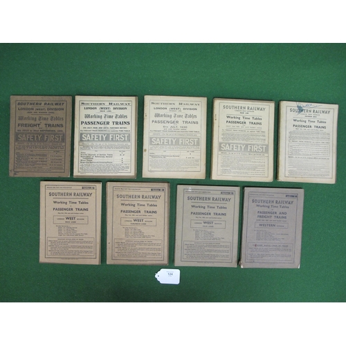 124 - Nine Southern Railway London West Division Working timetables for: 1929, 1930 (x2), 1939, 1941, 1943... 