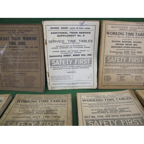 127 - Twenty one Southern Railway Central Division Working timetables for 1925, 1926 (x4), 1927, 1928 (x2)... 