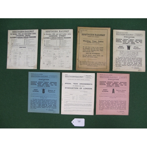 129 - Southern Railway Special timetables for Reduced Train Service 1939, Evacuation of London (Secret) Ju... 