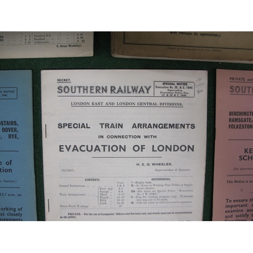 129 - Southern Railway Special timetables for Reduced Train Service 1939, Evacuation of London (Secret) Ju... 