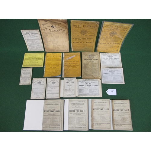 130 - Nineteen 19th century South Eastern Railway timetables for 1849, 1851, 1856, 1857, 1863, 1864 (x4), ... 