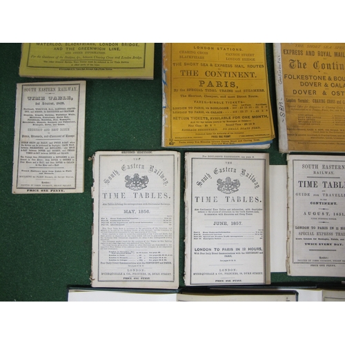 130 - Nineteen 19th century South Eastern Railway timetables for 1849, 1851, 1856, 1857, 1863, 1864 (x4), ... 