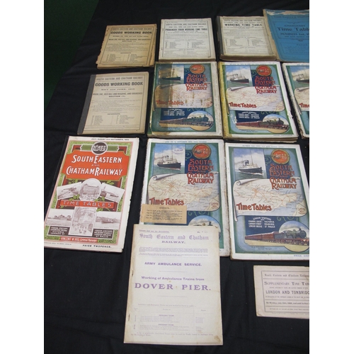 131 - Twenty six South Eastern & Chatham Railway timetables for 1901, 1902 (x2), 1903, 1905, 1908, 1909, 1... 