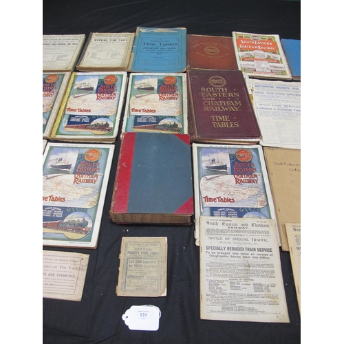 131 - Twenty six South Eastern & Chatham Railway timetables for 1901, 1902 (x2), 1903, 1905, 1908, 1909, 1... 