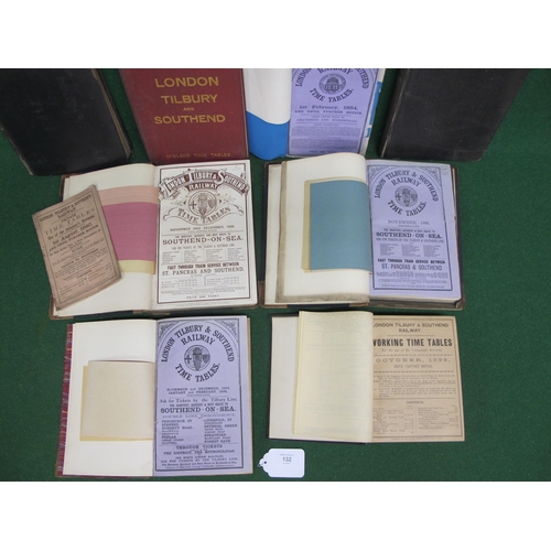 132 - Seven London, Tilbury & Southend Railway (LT&SR) timetables for 1880, 1884, 1893/1894, 1895, 1899 an... 