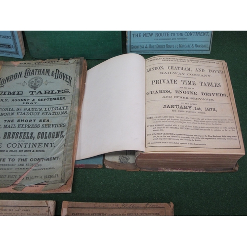 134 - Fifteen 19th century London, Chatham & Dover Railway (LC&DR) timetables for 1872 (hardback), 1878 (x... 