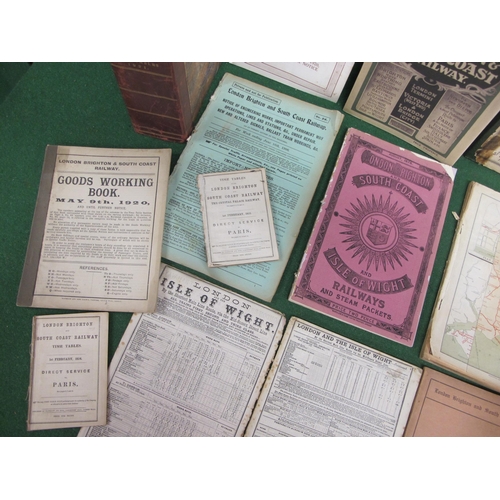 135 - Fifteen London, Brighton & South Coast Railway (LB&SCR) timetables for 1853, 1855, 1867, 1877, 1878,... 