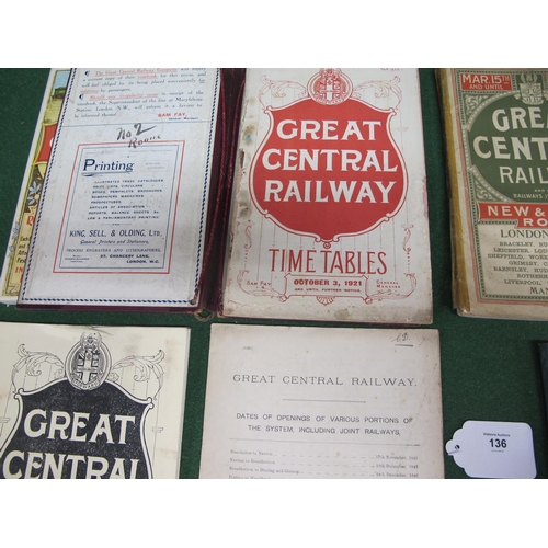 136 - Four Great Central Railway (GCR) timetables for 1899, 1904, 1914 and 1921 together with two reproduc... 