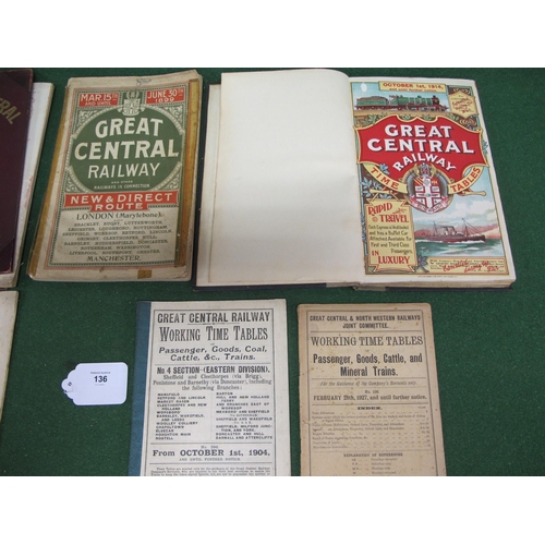 136 - Four Great Central Railway (GCR) timetables for 1899, 1904, 1914 and 1921 together with two reproduc... 