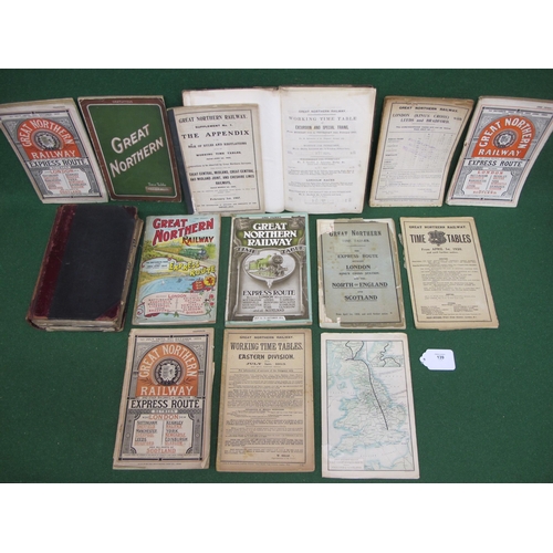 139 - Thirteen Great Northern Railway (GNR) timetables for 1861, 1894, 1897, 1901, 1904, 1905, 1907, 1911,... 