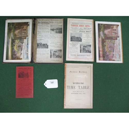 143 - Five Furness Railway (FR) timetables for 1906, 1911, 1915 (x2) (one has a colour map) and 1919