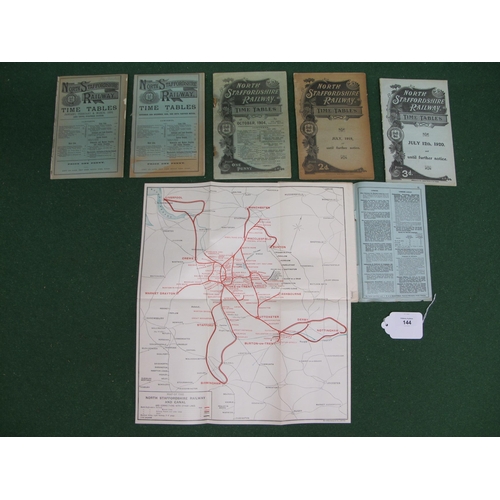 144 - Six North Staffordshire Railway (NSRly) timetables for 1888 (x2), 1904, 1919, 1920 and 1922 (the las... 