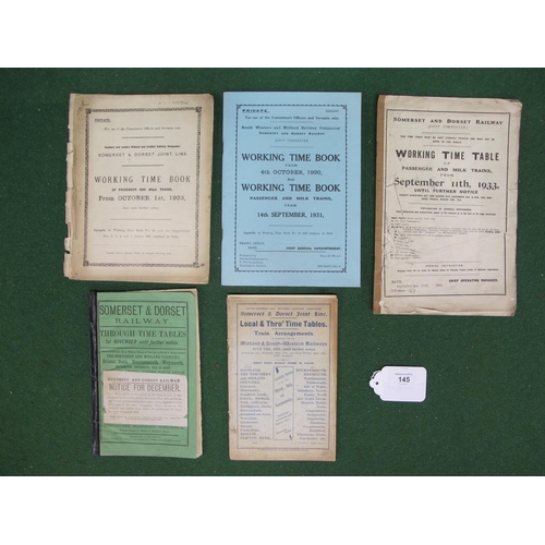 145 - Four Somerset & Dorset Railway (S&D) timetables for 1875, 1921, 1923 and 1933 together with an OPO r... 