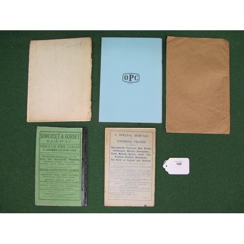 145 - Four Somerset & Dorset Railway (S&D) timetables for 1875, 1921, 1923 and 1933 together with an OPO r... 